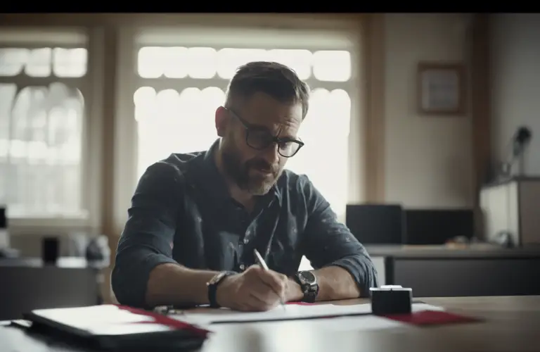Veteran Writing Statement in Support of Claim at his desk